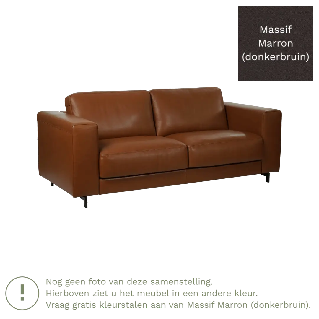 afbeelding van Leren bank Clear - 2,5 zits - Massif Marron (donkerbruin) - Poten staal zwart