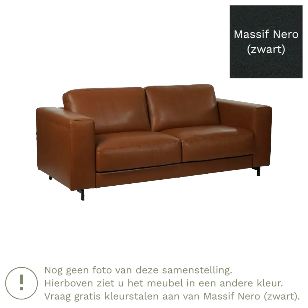 afbeelding van Leren bank Clear - 2,5 zits - Massif Nero (zwart) - Poten hout zwart