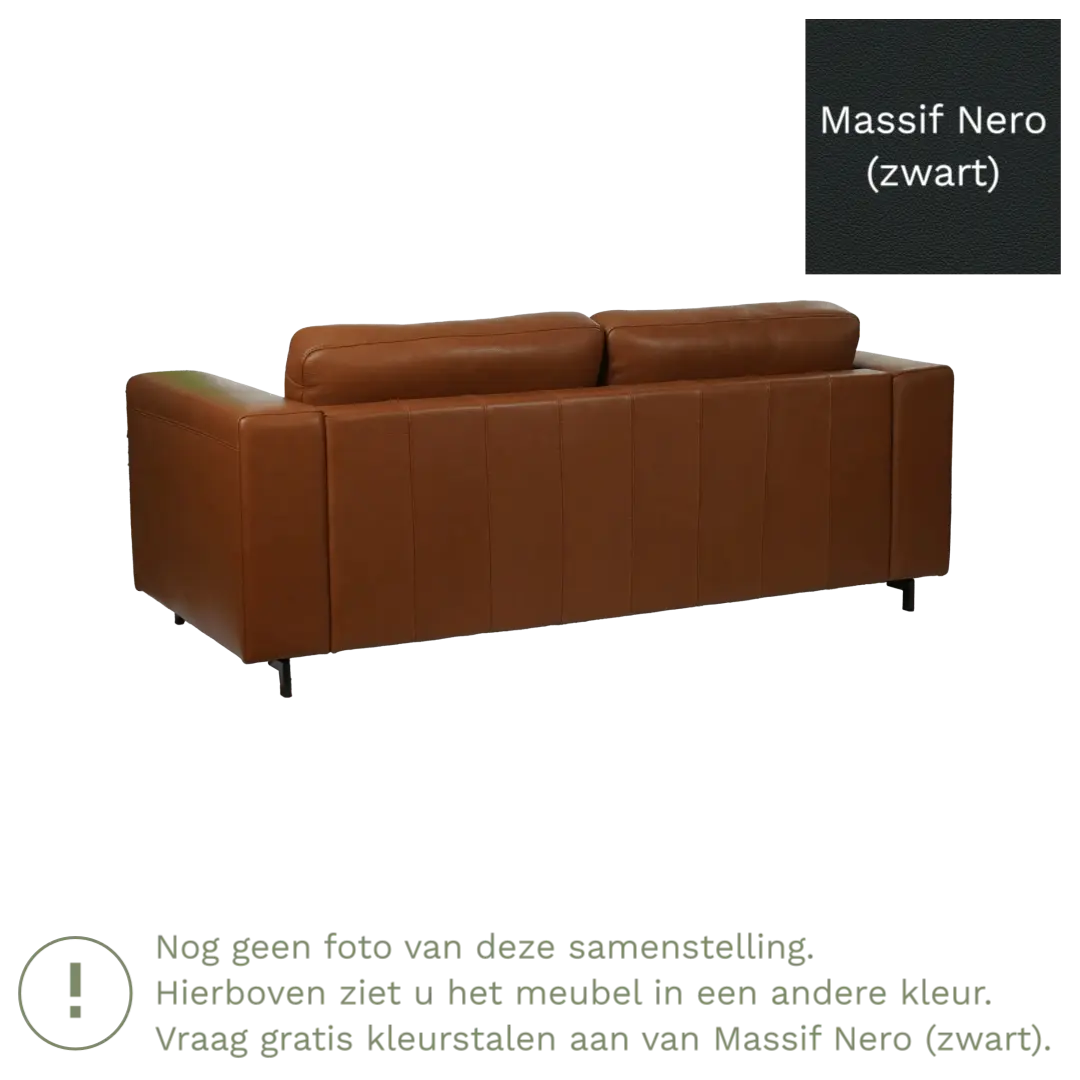 afbeelding van Leren bank Clear - 2,5 zits - Massif Nero (zwart) - Poten hout zwart