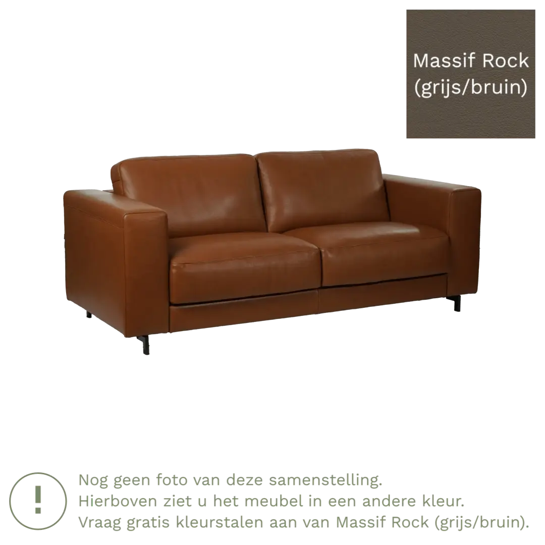 afbeelding van Leren bank Clear - 2,5 zits - Massif Rock (grijs/bruin) - Poten hout zwart