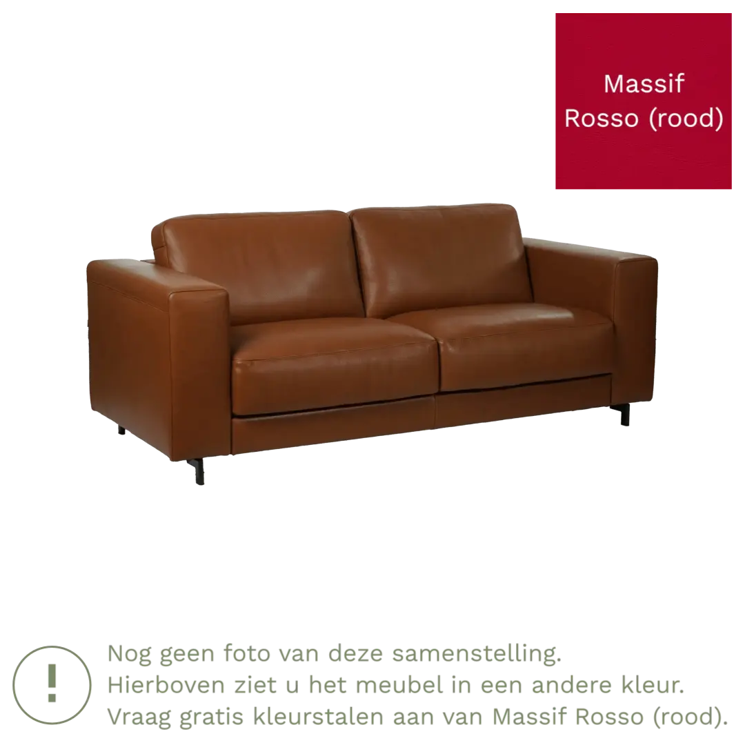 afbeelding van Leren bank Clear - 2,5 zits - Massif Rosso (rood) - Poten staal zwart