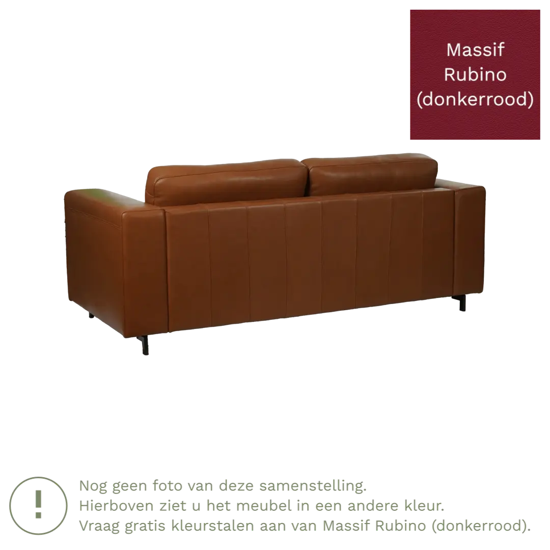afbeelding van Leren bank Clear - 2,5 zits - Massif Rubino (donkerrood) - Poten hout bruin