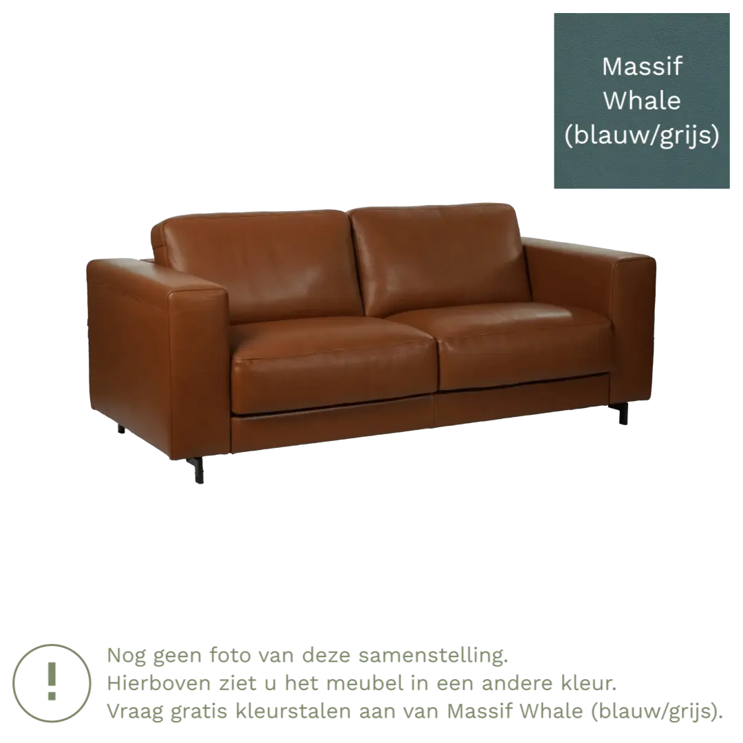 afbeelding van Leren bank Clear - 2,5 zits - Massif Whale (blauw/grijs) - Poten hout bruin