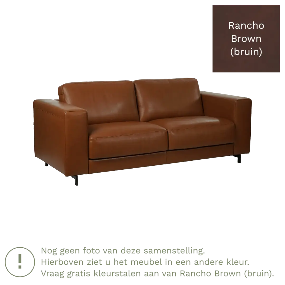 afbeelding van Leren bank Clear - 2,5 zits - Rancho Brown (bruin) - Poten staal zwart