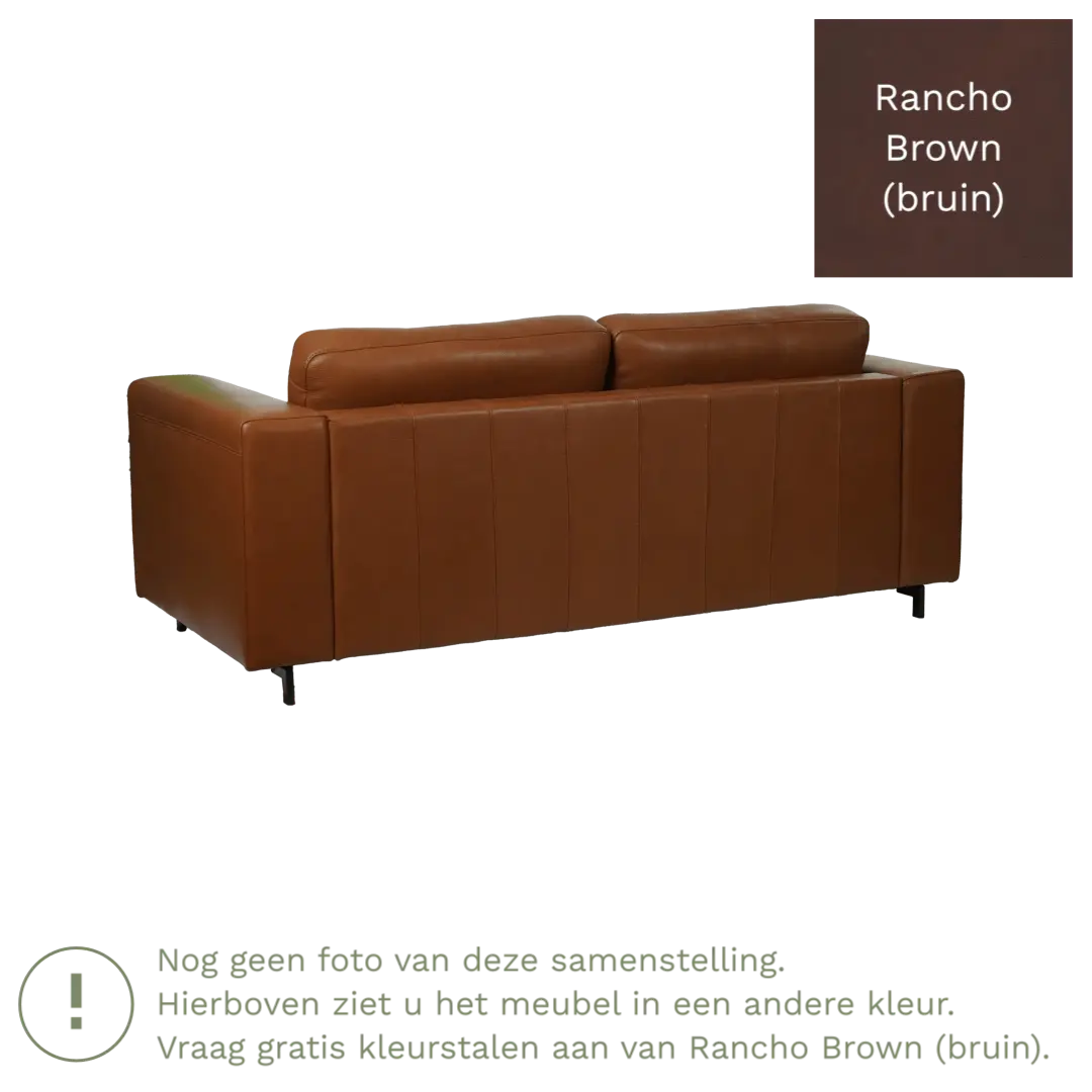 afbeelding van Leren bank Clear - 2,5 zits - Rancho Brown (bruin) - Poten staal zwart