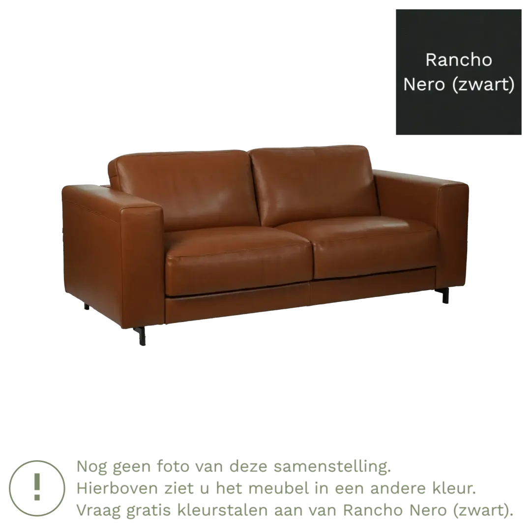 afbeelding van Leren bank Clear - 2,5 zits - Rancho Nero (zwart) - Poten hout bruin