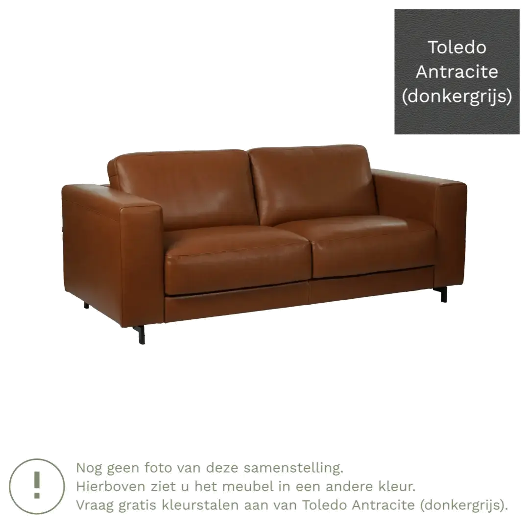 afbeelding van Leren bank Clear - 2,5 zits - Toledo Antracite (donkergrijs) - Poten hout bruin