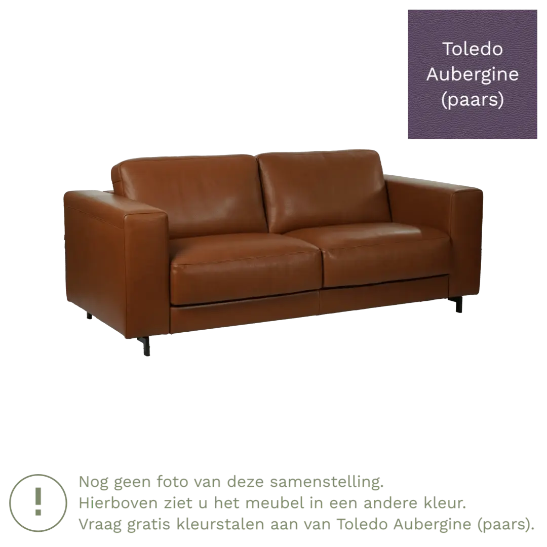 afbeelding van Leren bank Clear - 2,5 zits - Toledo Aubergine (paars) - Poten hout bruin