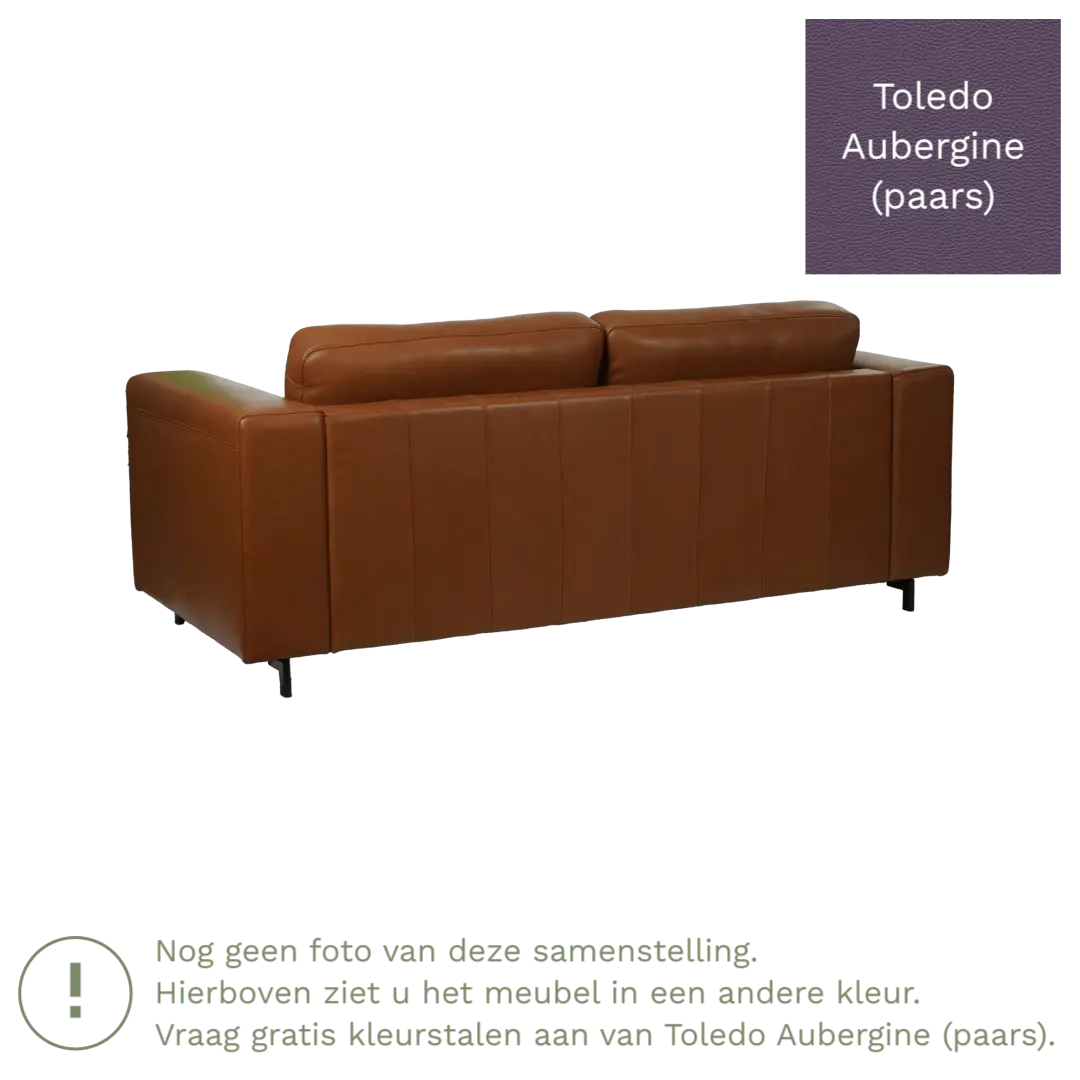 afbeelding van Leren bank Clear - 2,5 zits - Toledo Aubergine (paars) - Poten hout bruin