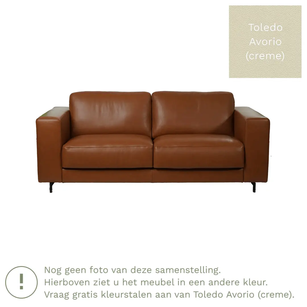 afbeelding van Leren bank Clear - 2,5 zits - Toledo Avorio (crème) - Poten hout zwart