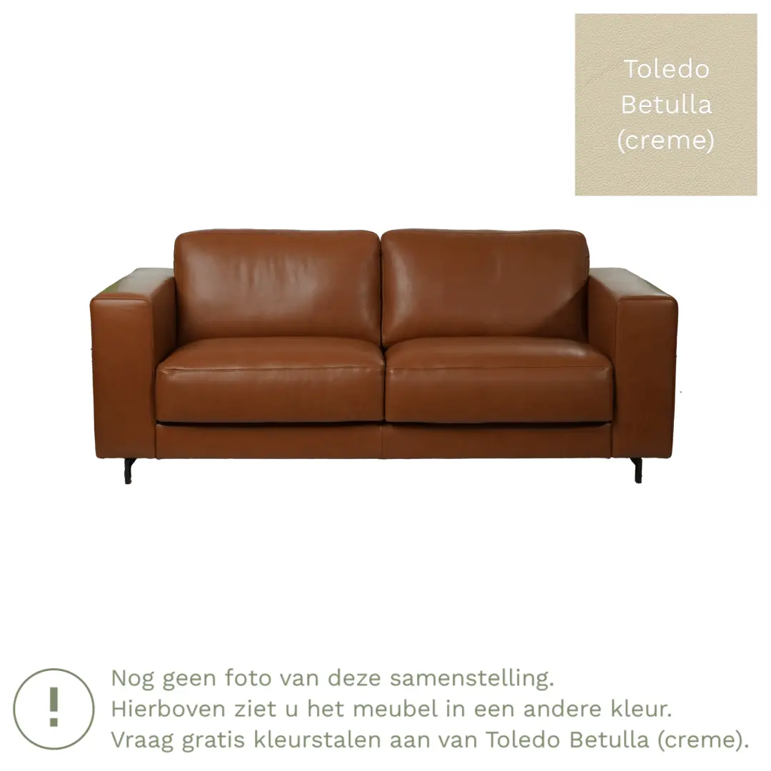 afbeelding van Leren bank Clear - 2,5 zits - Toledo Betulla (crème) - Poten hout bruin