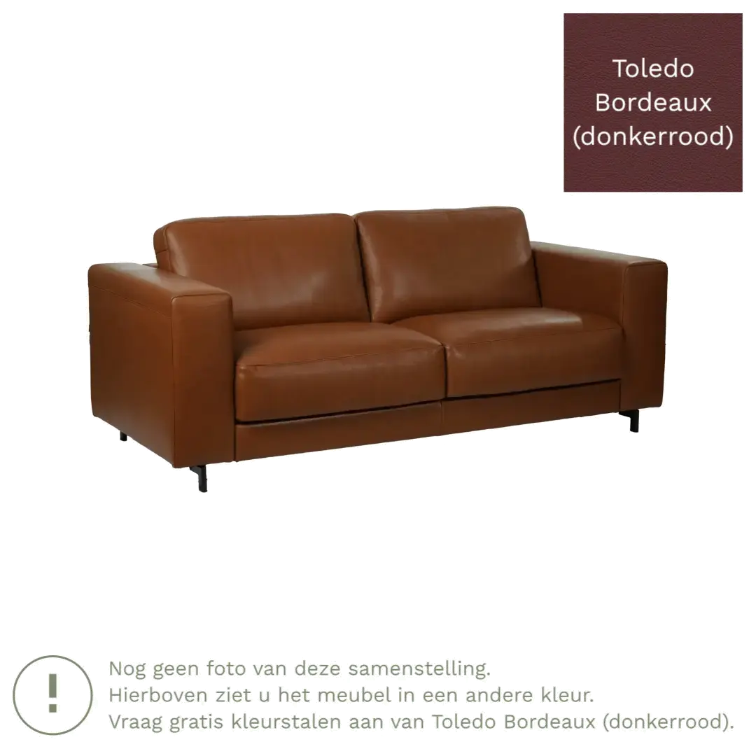 afbeelding van Leren bank Clear - 2,5 zits - Toledo Bordeaux (donkerrood) - Poten hout zwart