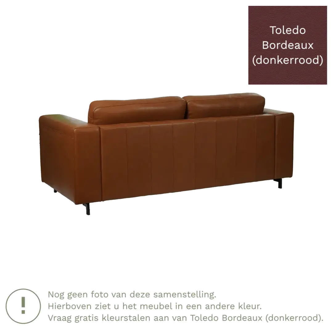 afbeelding van Leren bank Clear - 2,5 zits - Toledo Bordeaux (donkerrood) - Poten hout zwart