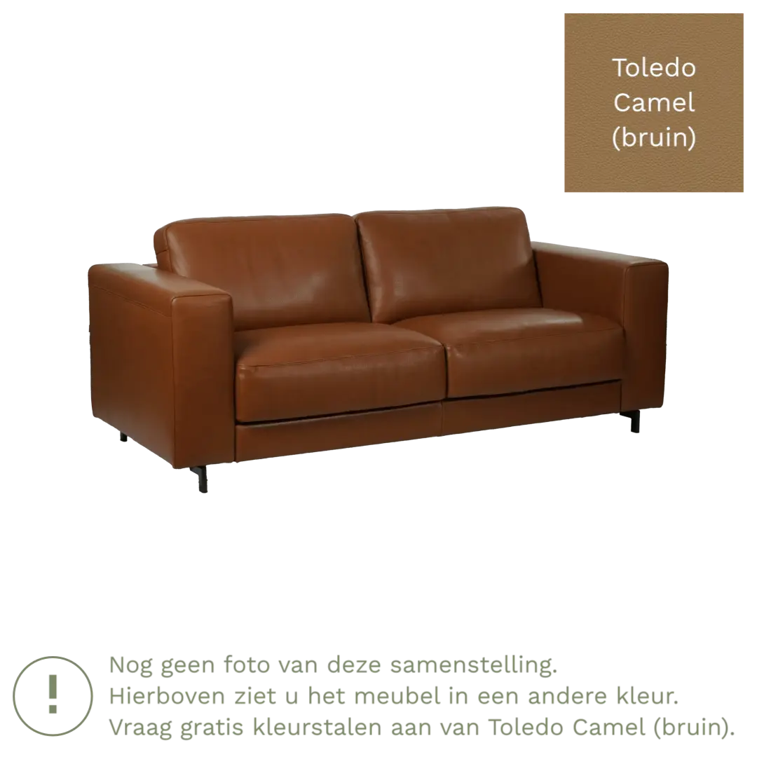afbeelding van Leren bank Clear - 2,5 zits - Toledo Camel (bruin) - Poten staal zwart