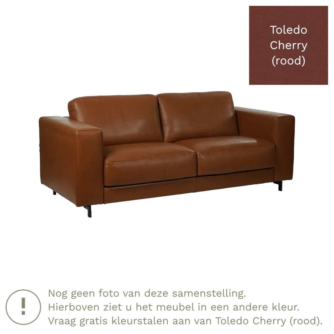afbeelding van Leren bank Clear - 2,5 zits - Toledo Cherry (rood) - Poten staal zwart
