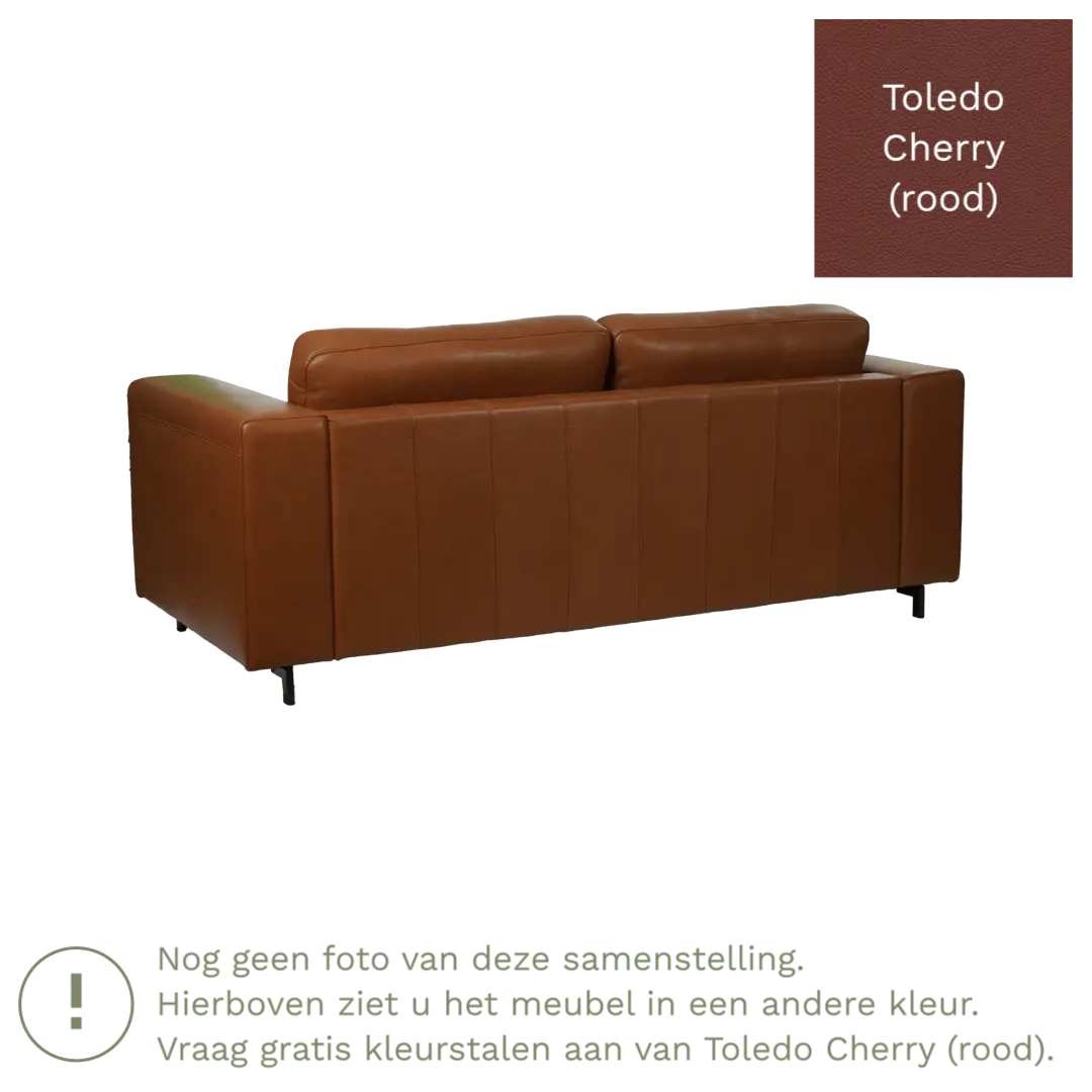 afbeelding van Leren bank Clear - 2,5 zits - Toledo Cherry (rood) - Poten staal zwart