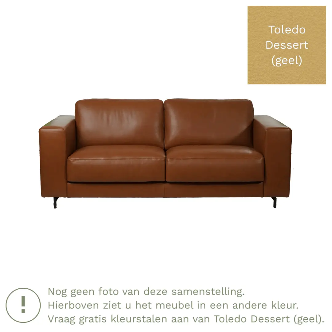 afbeelding van Leren bank Clear - 2,5 zits - Toledo Dessert (geel) - Poten hout zwart