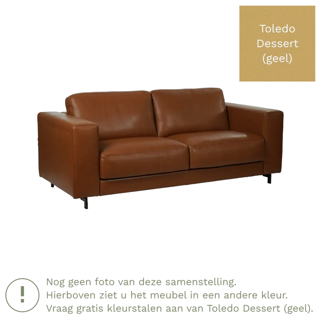 afbeelding van Leren bank Clear - 2,5 zits - Toledo Dessert (geel) - Poten hout zwart