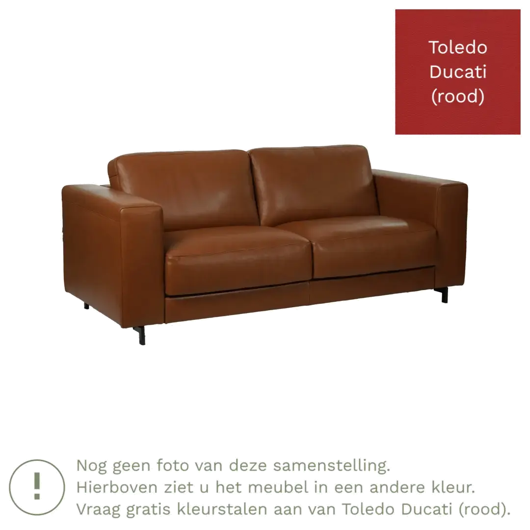 afbeelding van Leren bank Clear - 2,5 zits - Toledo Ducati (rood) - Poten hout bruin