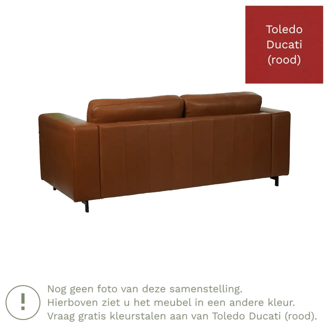 afbeelding van Leren bank Clear - 2,5 zits - Toledo Ducati (rood) - Poten hout bruin