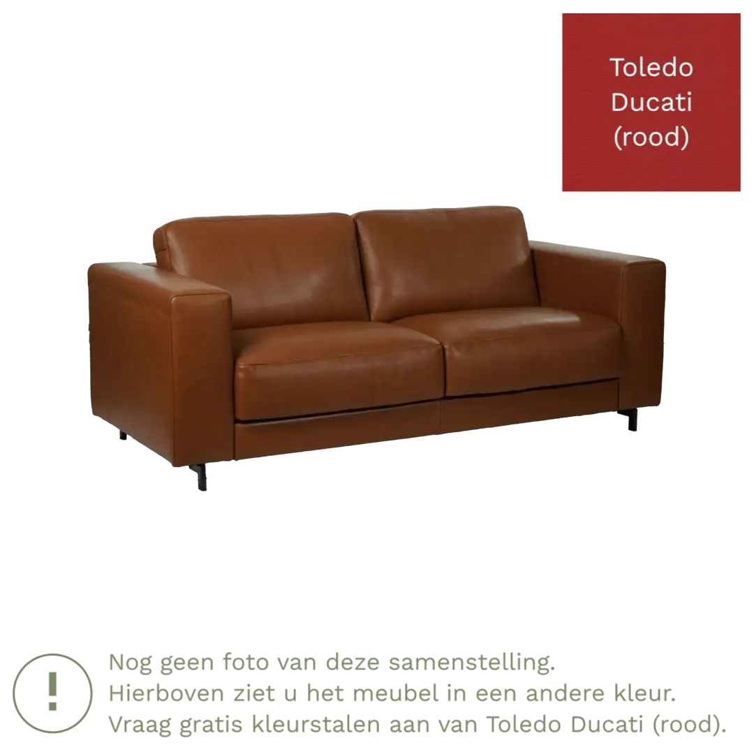 afbeelding van Leren bank Clear - 2,5 zits - Toledo Ducati (rood) - Poten hout zwart