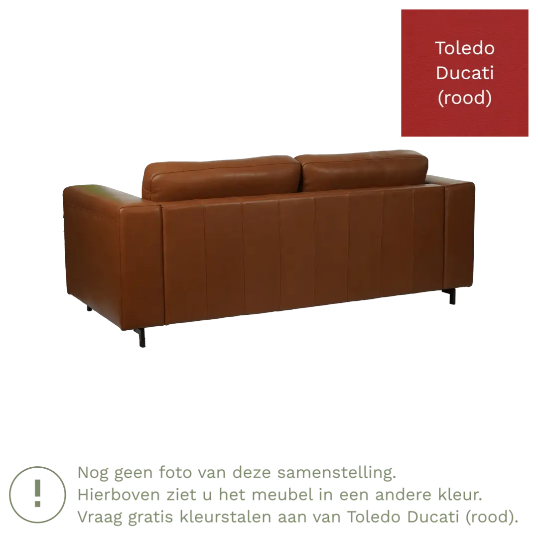 afbeelding van Leren bank Clear - 2,5 zits - Toledo Ducati (rood) - Poten hout zwart