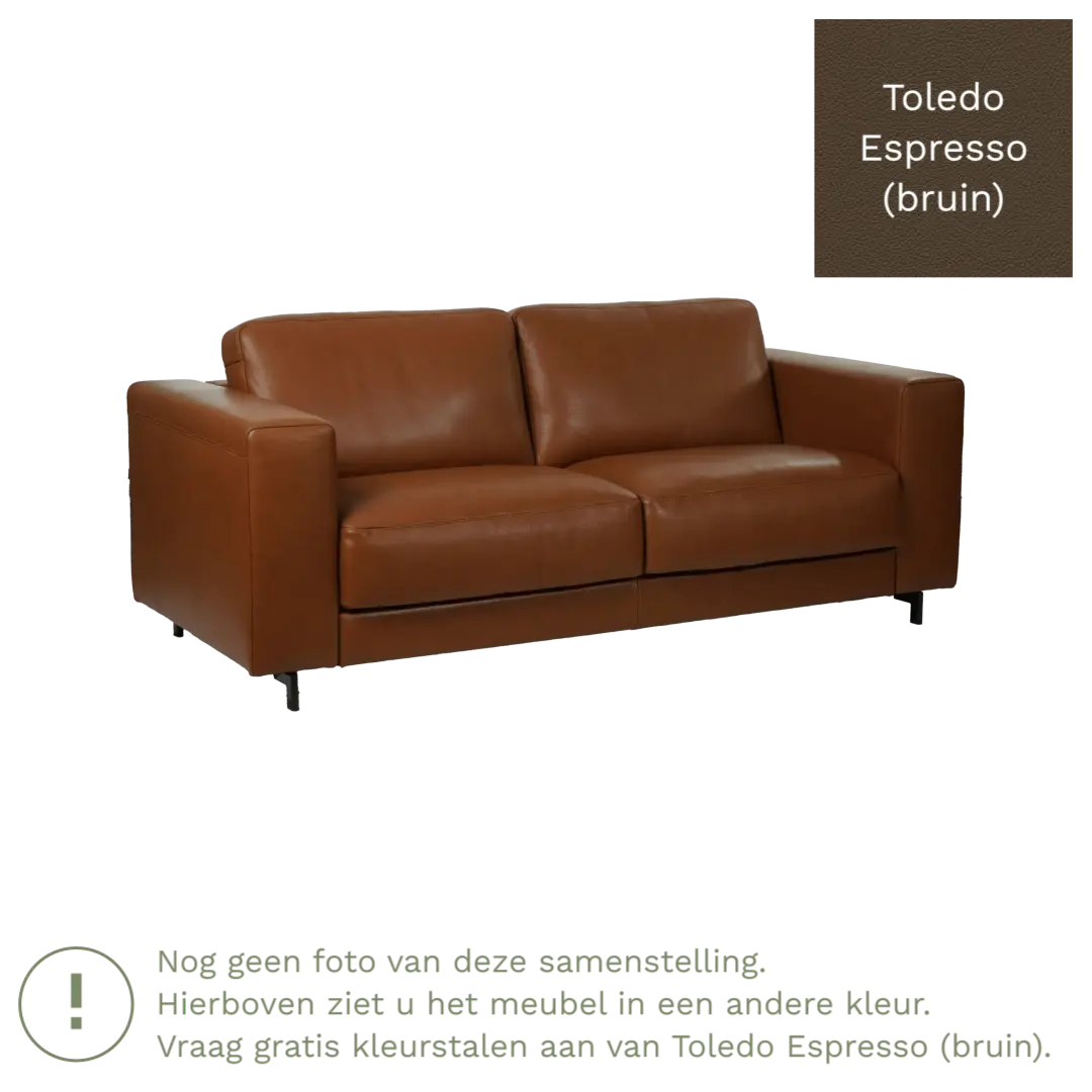 afbeelding van Leren bank Clear - 2,5 zits - Toledo Espresso (bruin) - Poten hout zwart