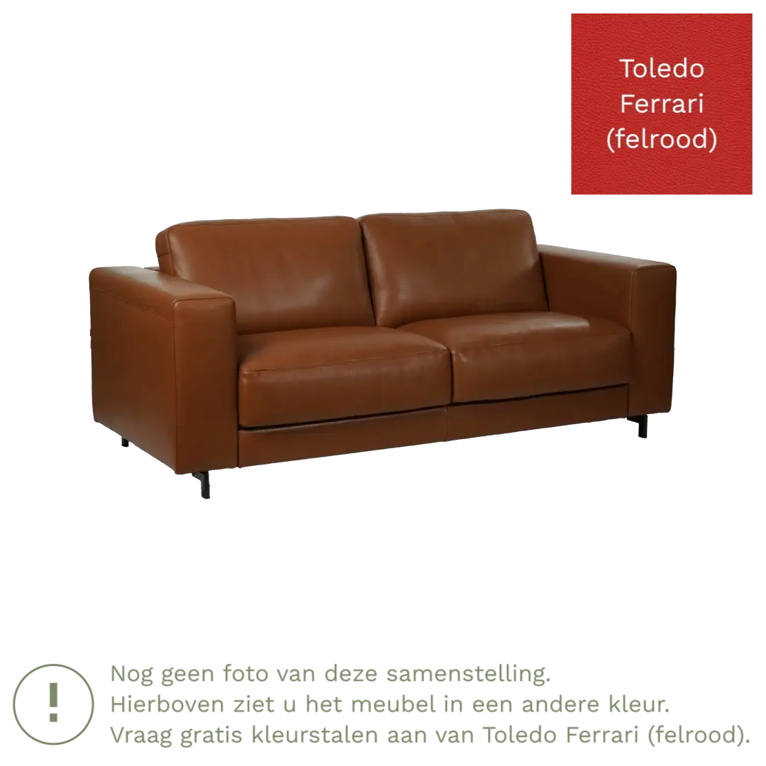 afbeelding van Leren bank Clear - 2,5 zits - Toledo Ferrari (felrood) - Poten hout zwart