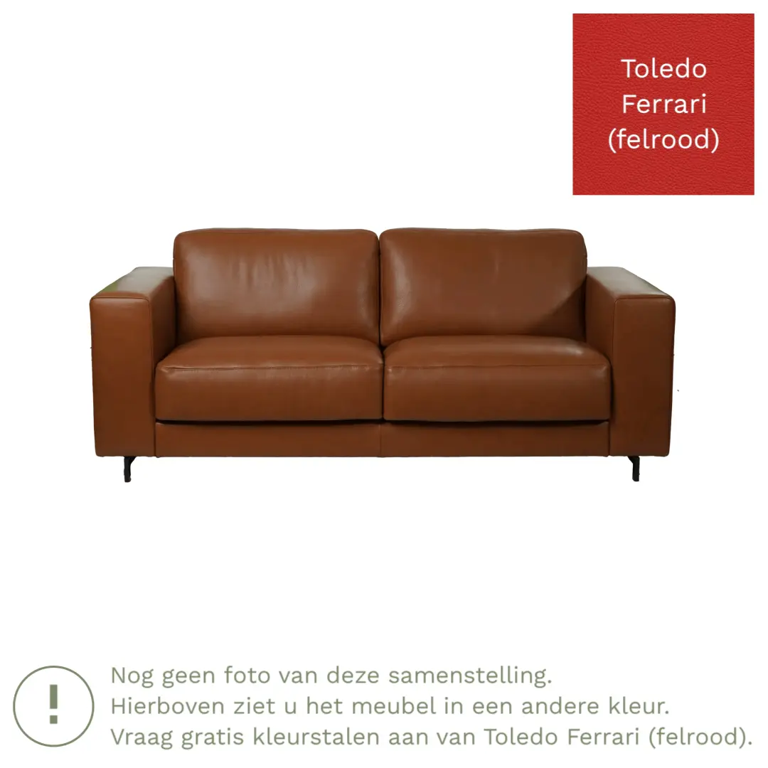 afbeelding van Leren bank Clear - 2,5 zits - Toledo Ferrari (felrood) - Poten staal zwart