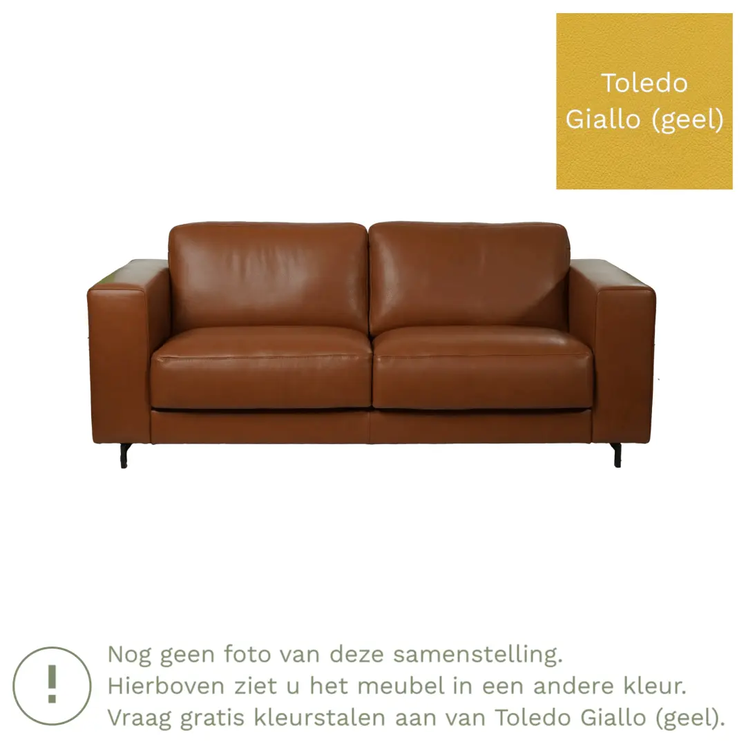 afbeelding van Leren bank Clear - 2,5 zits - Toledo Giallo (geel) - Poten hout zwart