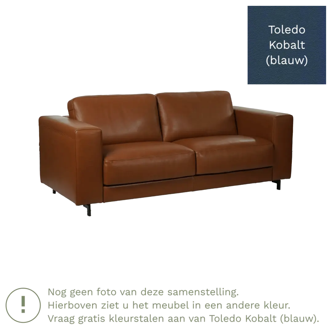 afbeelding van Leren bank Clear - 2,5 zits - Toledo Kobalt (blauw) - Poten hout bruin