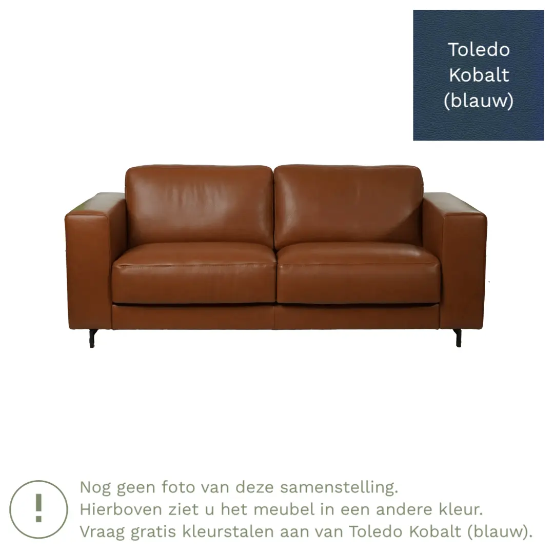 afbeelding van Leren bank Clear - 2,5 zits - Toledo Kobalt (blauw) - Poten staal zwart