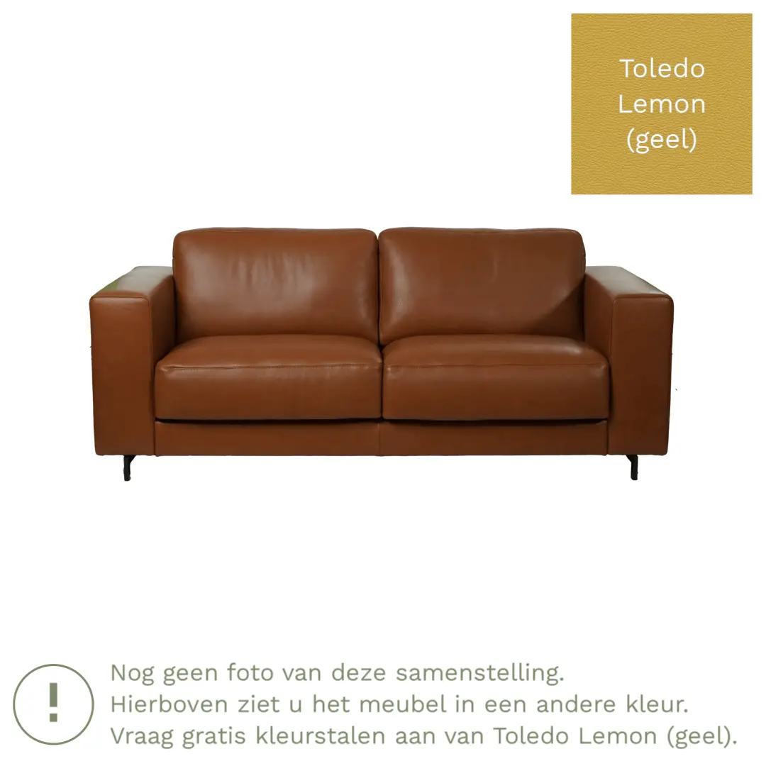 afbeelding van Leren bank Clear - 2,5 zits - Toledo Lemon (geel) - Poten hout bruin