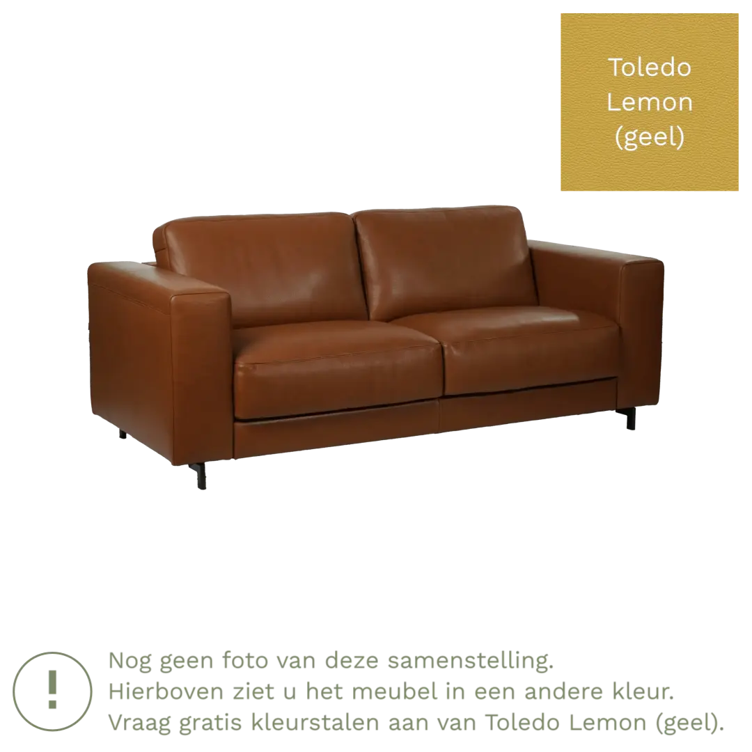 afbeelding van Leren bank Clear - 2,5 zits - Toledo Lemon (geel) - Poten hout bruin