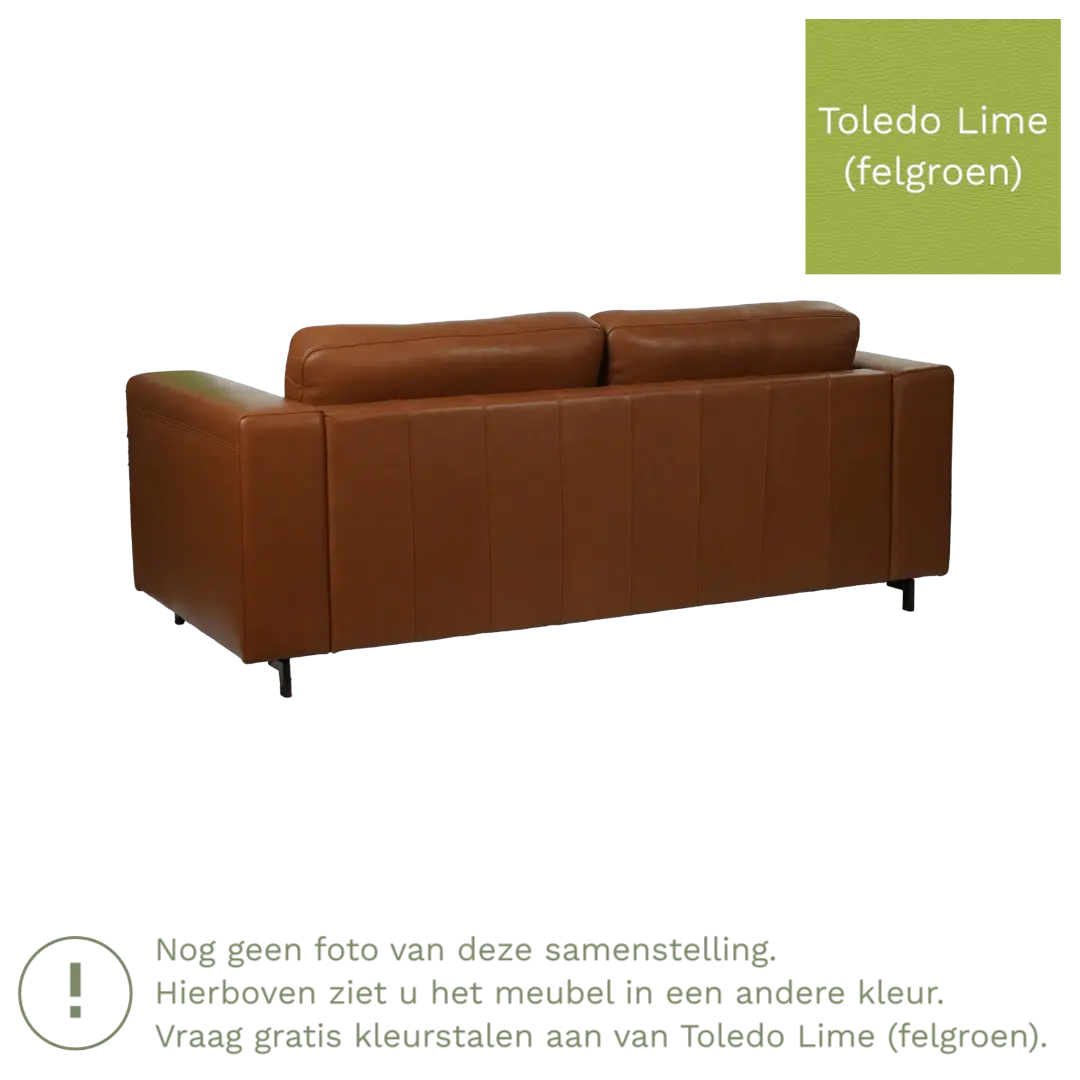 afbeelding van Leren bank Clear - 2,5 zits - Toledo Lime (felgroen) - Poten hout bruin