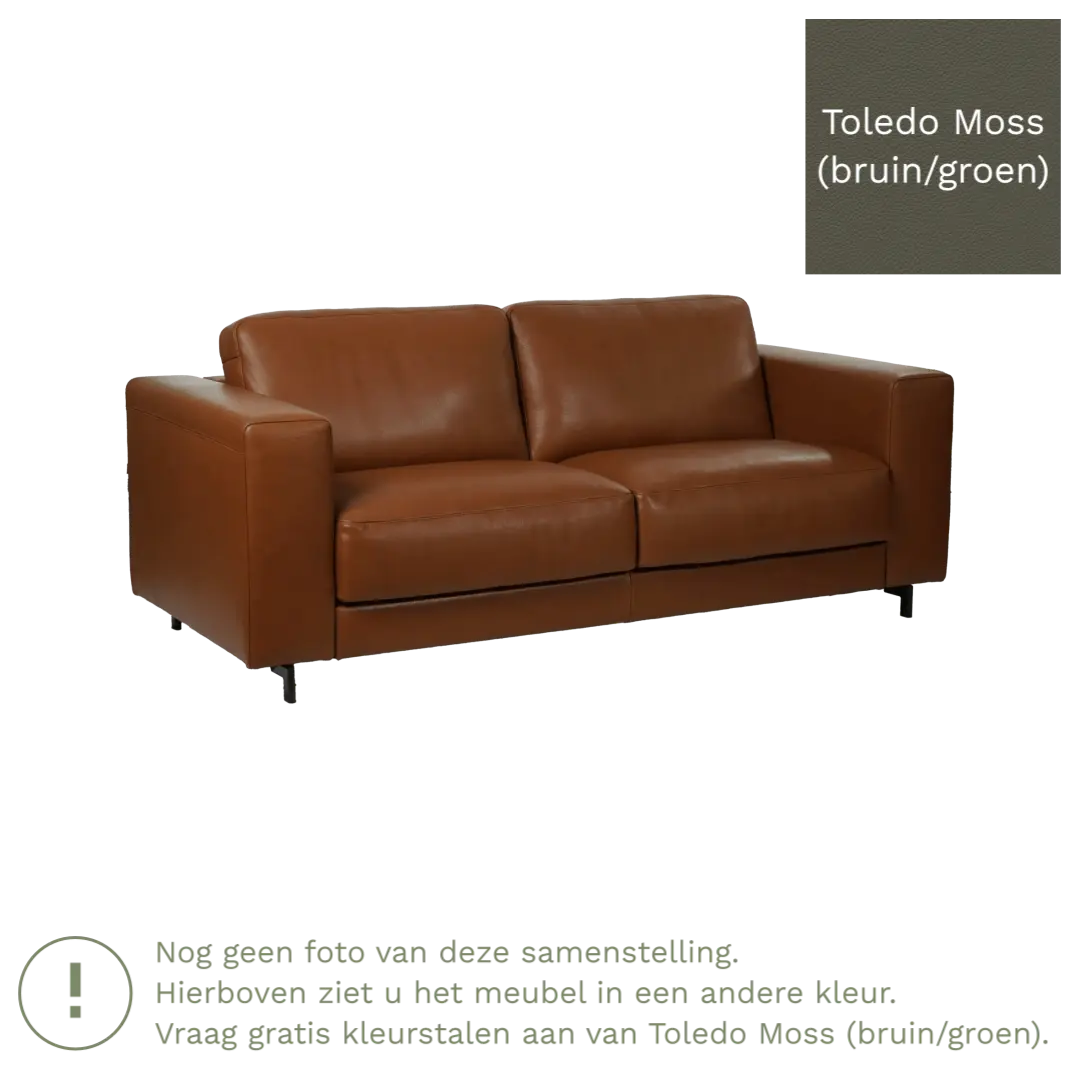 afbeelding van Leren bank Clear - 2,5 zits - Toledo Moss (bruin/groen) - Poten hout zwart