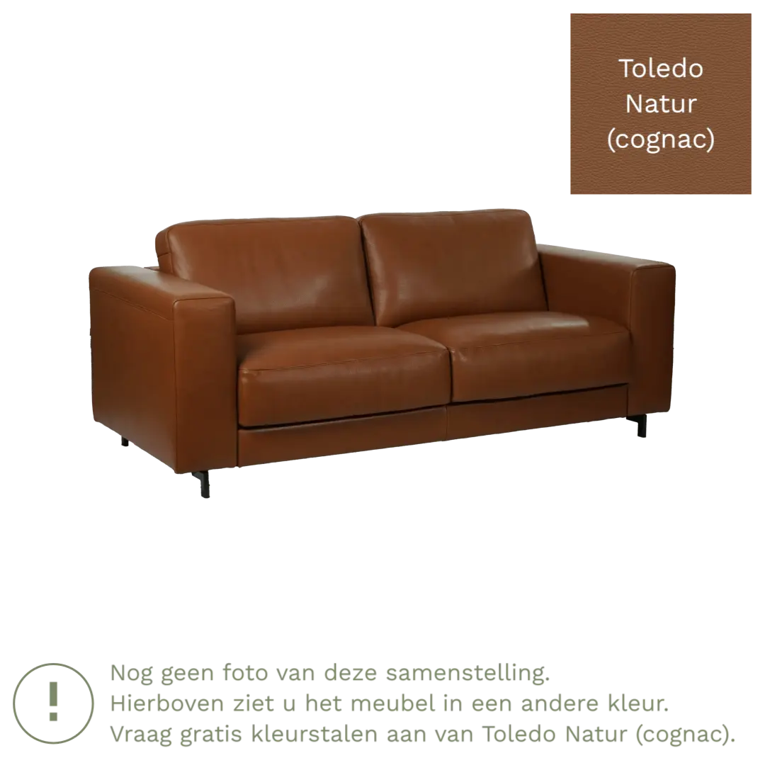 afbeelding van Leren bank Clear - 2,5 zits - Toledo Natur (cognac) - Poten hout zwart