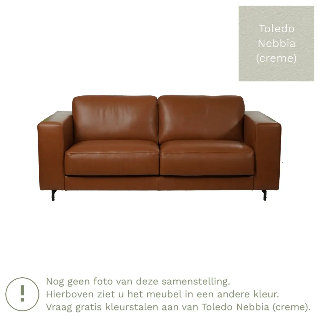 afbeelding van Leren bank Clear - 2,5 zits - Toledo Nebbia (crème) - Poten hout bruin