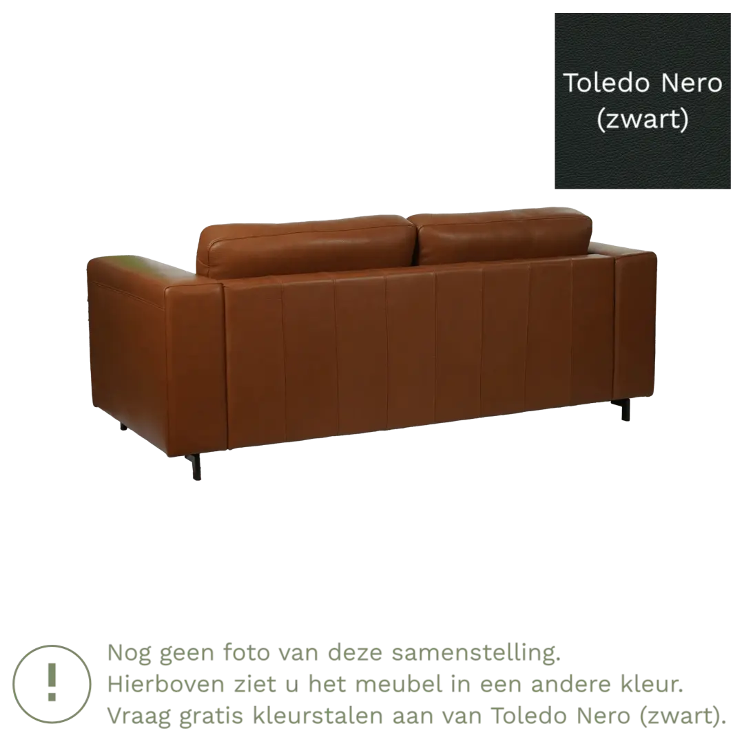 afbeelding van Leren bank Clear - 2,5 zits - Toledo Nero (zwart) - Poten hout bruin