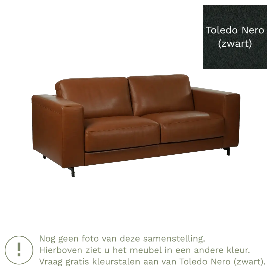 afbeelding van Leren bank Clear - 2,5 zits - Toledo Nero (zwart) - Poten hout zwart