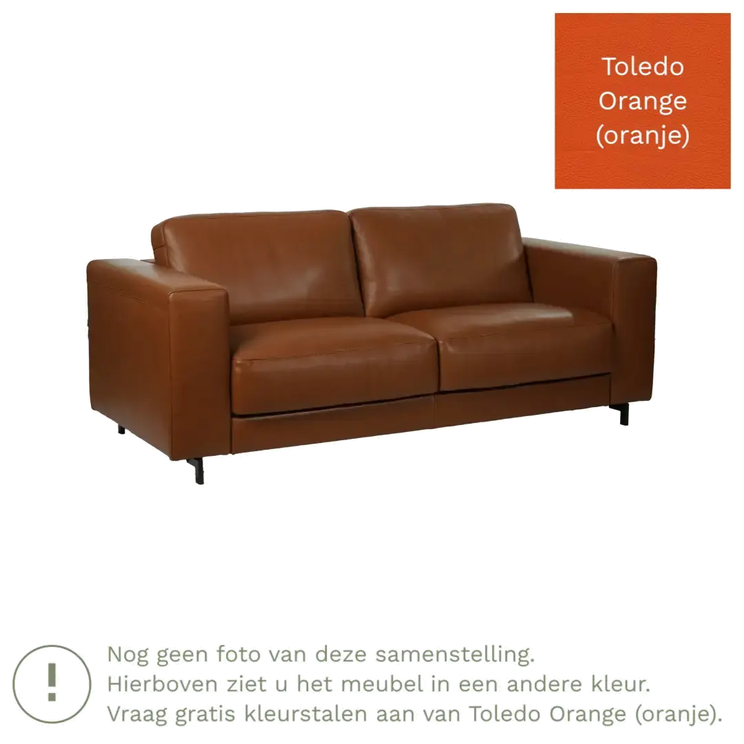 afbeelding van Leren bank Clear - 2,5 zits - Toledo Orange (oranje) - Poten hout bruin