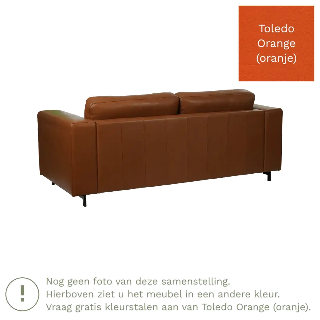 afbeelding van Leren bank Clear - 2,5 zits - Toledo Orange (oranje) - Poten hout bruin