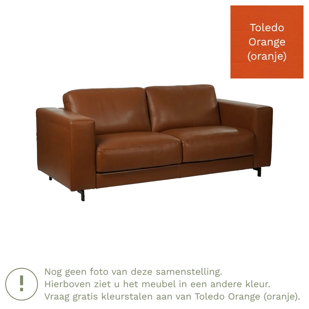 afbeelding van Leren bank Clear - 2,5 zits - Toledo Orange (oranje) - Poten staal zwart