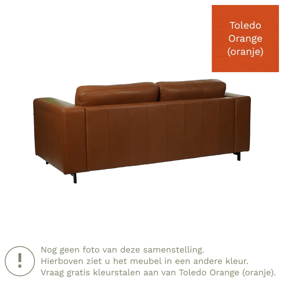 afbeelding van Leren bank Clear - 2,5 zits - Toledo Orange (oranje) - Poten staal zwart