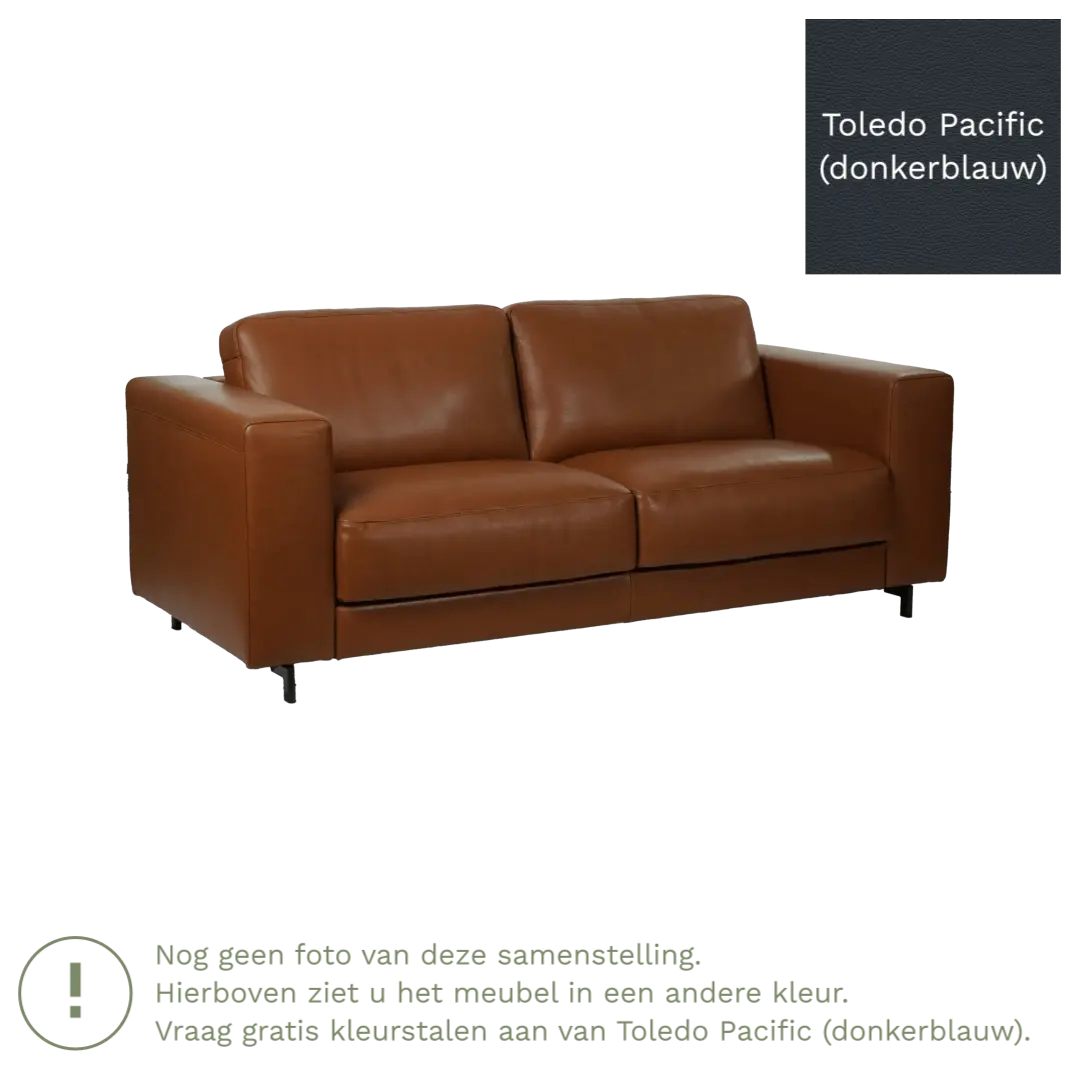 afbeelding van Leren bank Clear - 2,5 zits - Toledo Pacific (donkerblauw) - Poten hout bruin