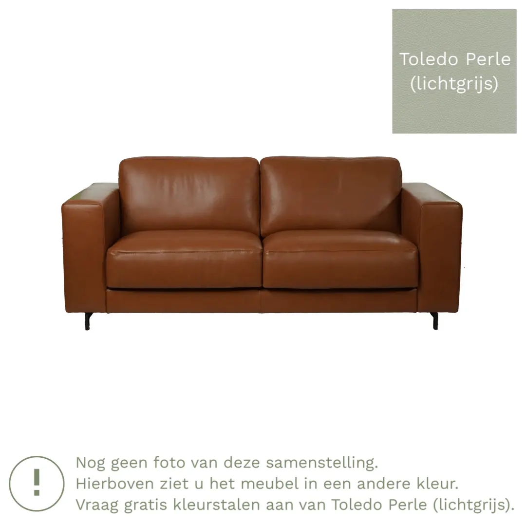 afbeelding van Leren bank Clear - 2,5 zits - Toledo Perle (lichtgrijs) - Poten hout zwart