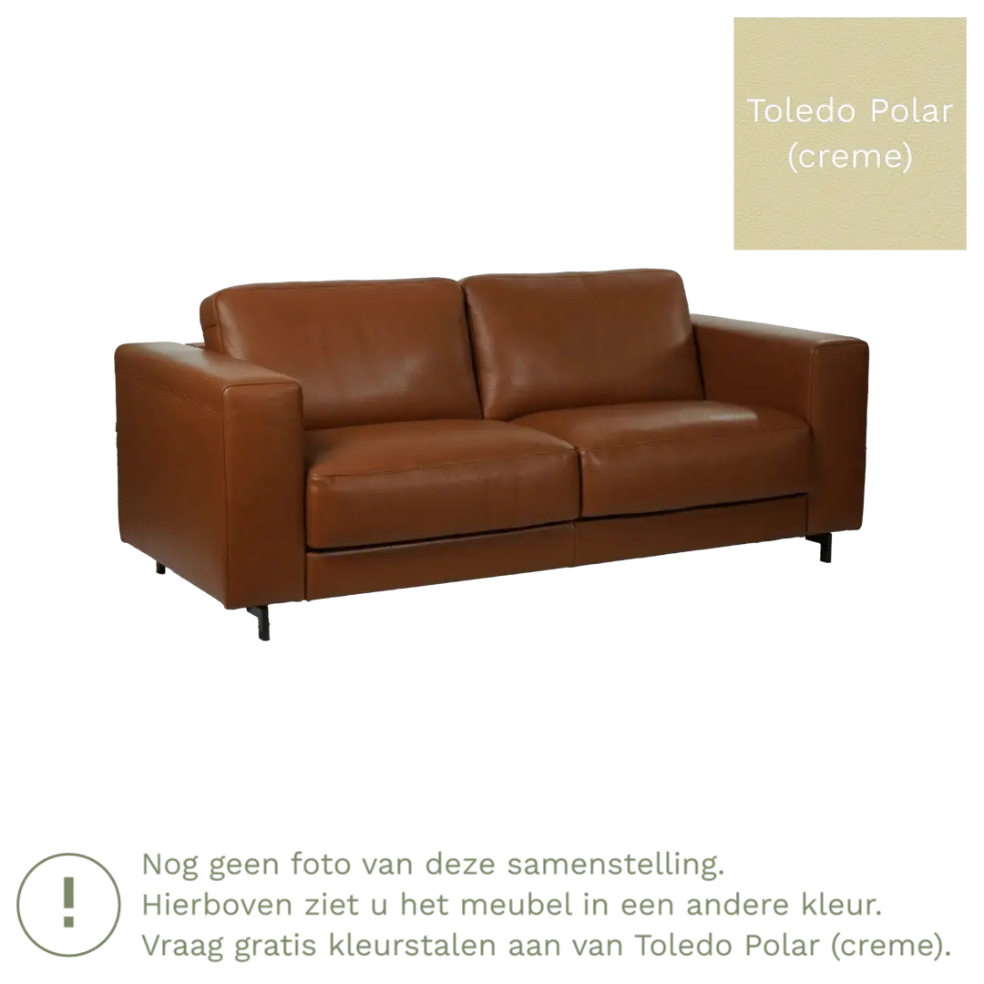 afbeelding van Leren bank Clear - 2,5 zits - Toledo Polar (crème) - Poten hout bruin