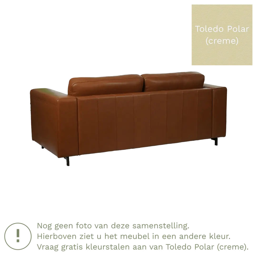 afbeelding van Leren bank Clear - 2,5 zits - Toledo Polar (crème) - Poten hout bruin
