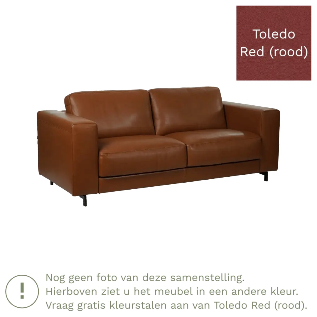 afbeelding van Leren bank Clear - 2,5 zits - Toledo Red (rood) - Poten hout zwart