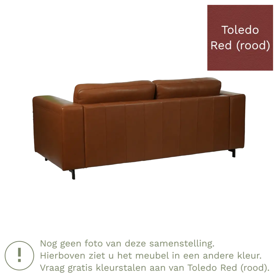 afbeelding van Leren bank Clear - 2,5 zits - Toledo Red (rood) - Poten hout zwart